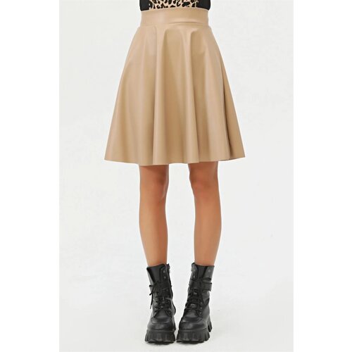 Dewberry 88854 Flared Faux Leather Skirt-CREAM Slike