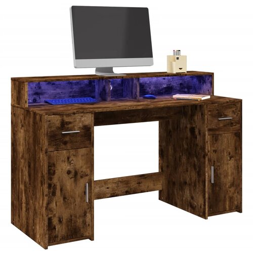 vidaXL Radni stol s LED svjetlima boja hrasta 140x55x91 cm drveni Cijene