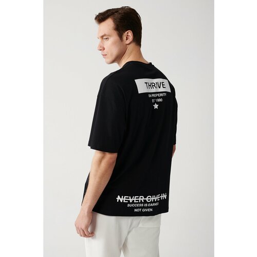 Avva Men's Black Oversize 100% Cotton Crew Neck Front And Back Printed T-shirt Cene