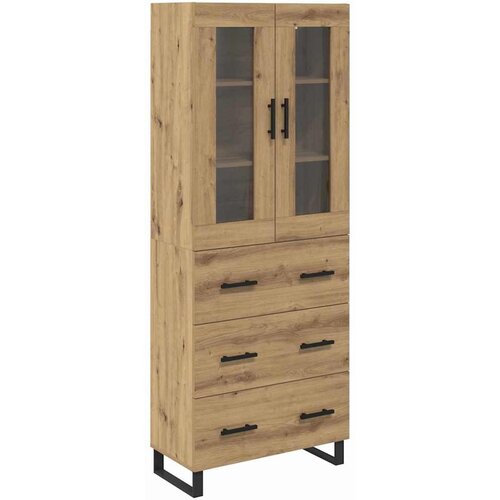 vidaXL Visok predalnik 2 pcs Umetni hrast Inženirski les in steklo, (5000108514) Cene