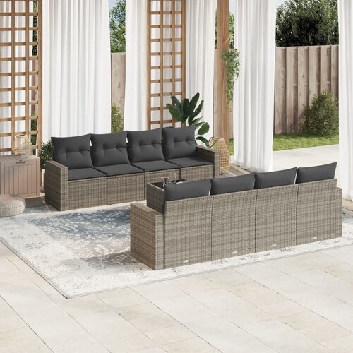 VidaXL 9-dijelni set vrtnih sofa od poliratana s jastucima sivi Slike
