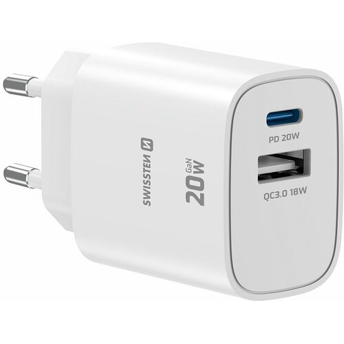 Swissten Polnilec GaN 1xUSB-C PD 20W,1xUSB-A 18W, (5000313450) Slike