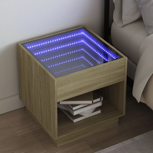 vidaXL Nočna mizica z neskončnimi LED sonoma hrast 50x50x50 cm Cene
