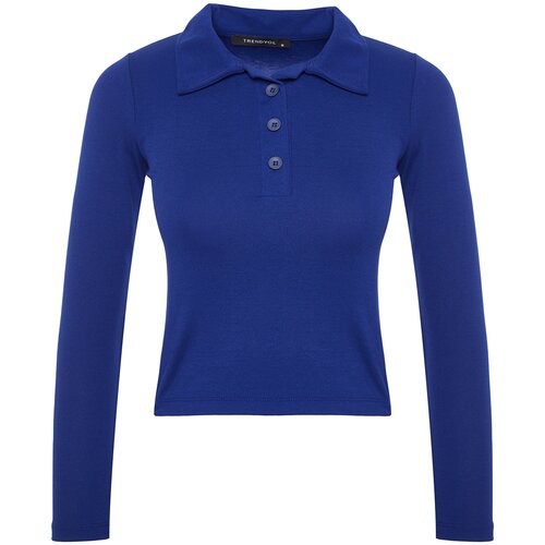 Trendyol Navy Blue Soft Fabric Fitted/Situated Polo Neck Flexible Knitted Blouse Slike