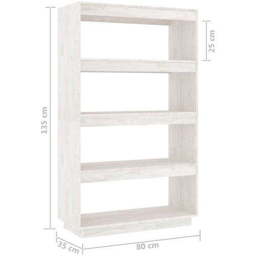 VidaXL knjižna omara za razdelitev prostora bela 80x35x135 cm borovina Slike