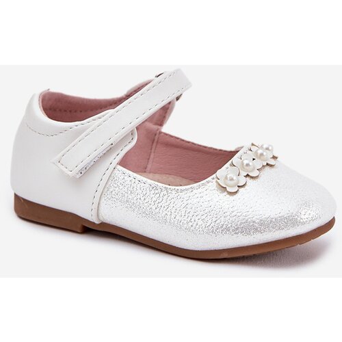 EVENTO Children's Ballet Flats With Velcro And Flowers White Nikione Cene