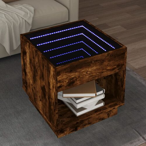 vidaXL Klubska mizica z neskončnimi LED dimljen hrast 50x50x50 cm Cene