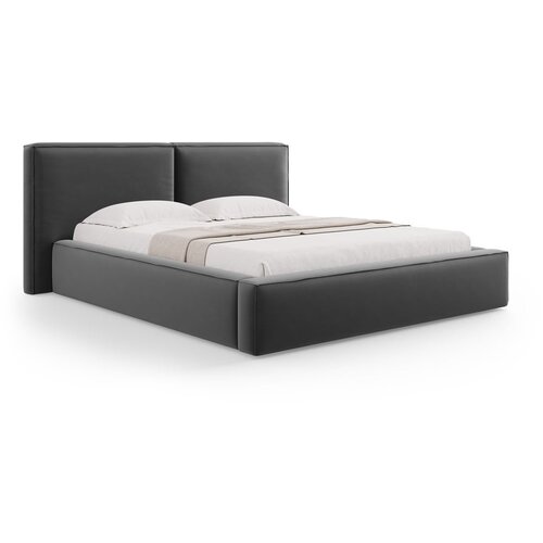 Cosmopolitan Design Temno siva žametna oblazinjena zakonska postelja s prostorom za shranjevanje in z letvenim dnom 200x200 cm Arendal &amp;ndash; Slike
