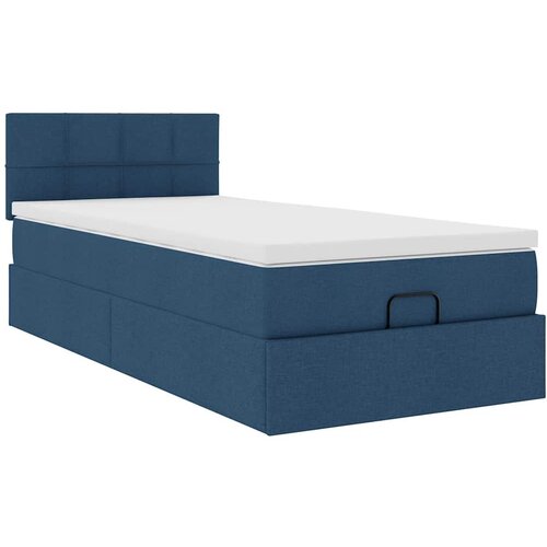 VidaXL Otomanski posteljni okvir z vzmetnico moder 90x190 cm blago, (21609293) Slike