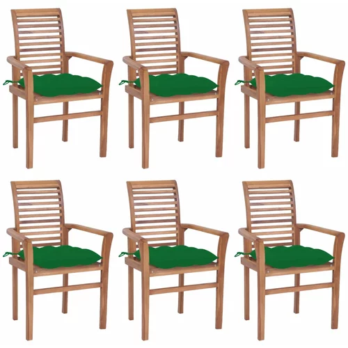vidaXL Jedilni stoli 6 kosov z zelenimi blazinami trdna tikovina