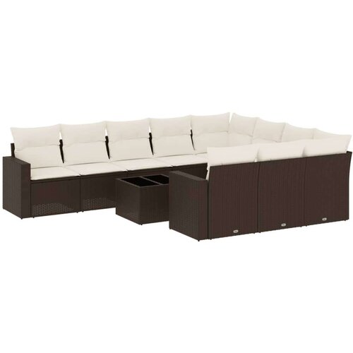 VidaXL 11-dijelni set vrtnih sofa od poliratana s jastucima smeđi Slike