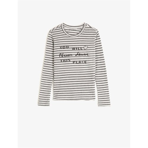 Koton Girls&amp;#039; Gray Striped Text Printed Long Sleeved T-shirt Slike