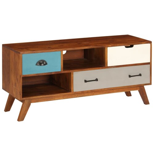 Maison Chic TV omarica - TV stojalo - Televizijska omarica s 3 predali 110x35x50 cm trden akacijev les, (21699235) Slike
