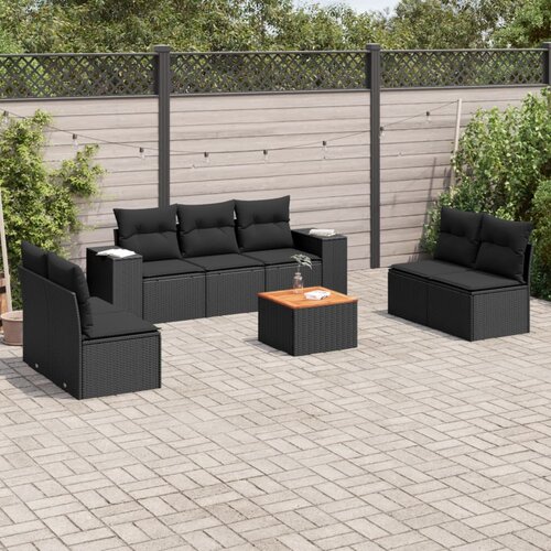  8-dijelni set vrtnih sofa od poliratana s jastucima crni Slike