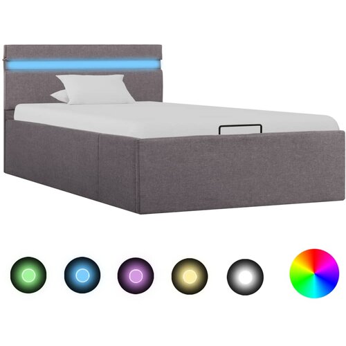 VidaXL Dvižni posteljni okvir LED taupe blago 90x200 cm Slike