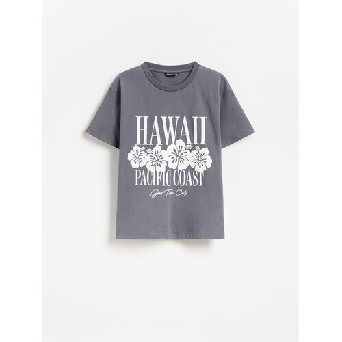 Reserved Ležerni t-shirt s printom - tamnosivo Cene