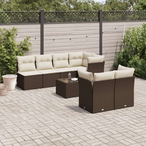 vidaXL 8-dijelni set vrtnih sofa s jastucima smeđi od poliratana Cijene