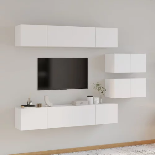 vidaXL Komplet TV omaric 6-delni visok sijaj bel inženirski les