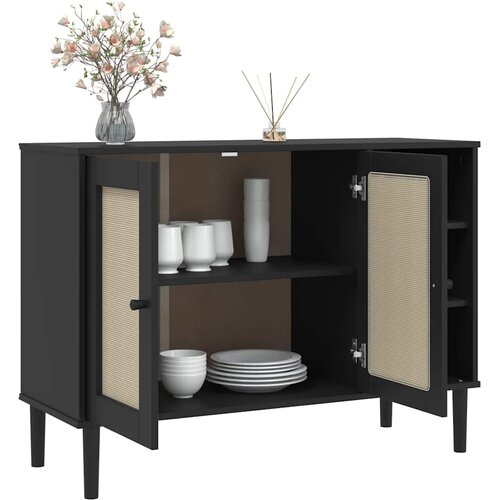 Komoda SENJA crna izgled ratana 112x40x80 cm masivna borovina Slike