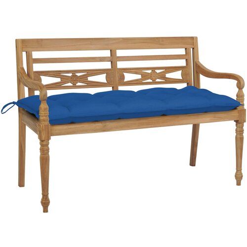 VidaXL Klupa Batavia s plavim jastukom 120 cm od masivne tikovine Slike