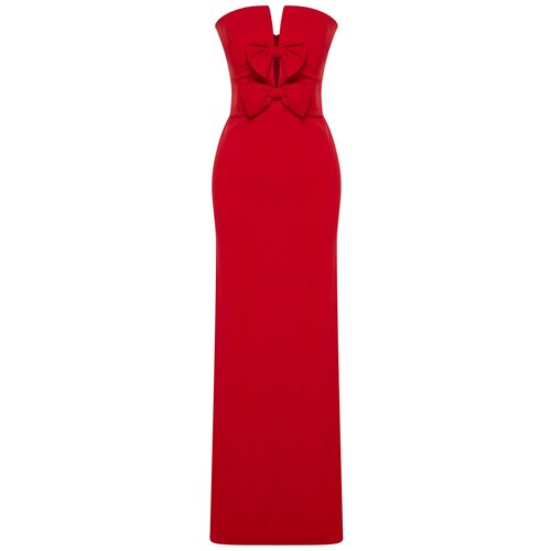 Trendyol Red Bow Detailed Long Evening Evening Dress Slike