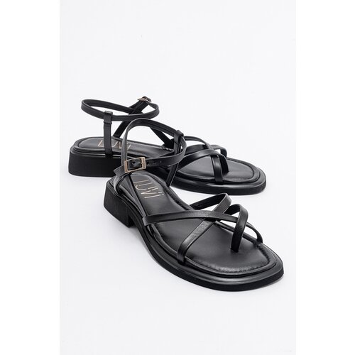 LuviShoes ANTAS Black Genuine Leather Women Sandals Slike