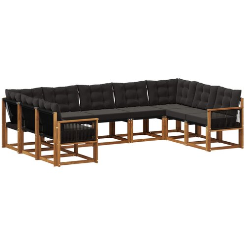 vidaXL Zunanja garnitura za sedenje z blazino 9 pcs Naravna in črna, (5000281434) Cene
