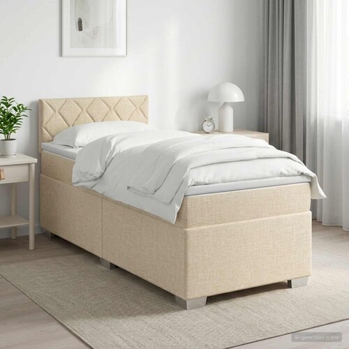  Boxspring krevet s madracem Krem 80 x 200 cm Tkanina - Krem 80 x 200 cm Dizajn s rombovima Slike