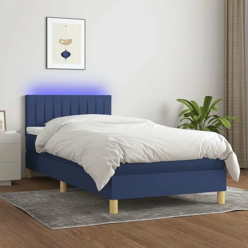  Krevet box spring s madracem LED plavi 90x200 cm od tkanine