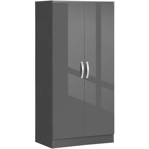 HOMCOM Dvodelna garderobna omara z dvema vratoma, s priloženo palico in dizajnom proti nagibanju, iz iverne plošče, 76x47x160 cm, siva, (20745426)