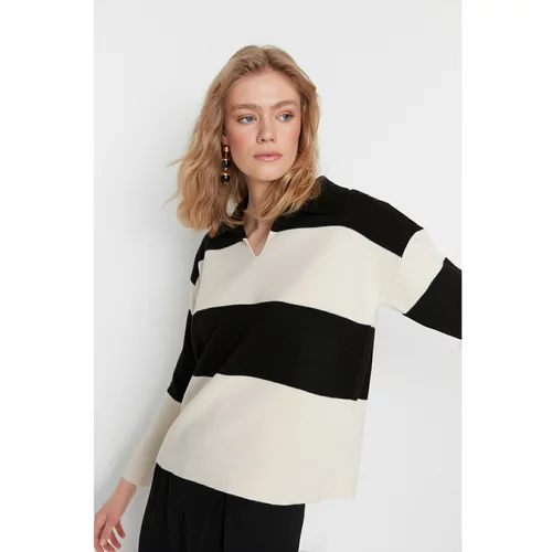 Trendyol Stone Striped Polo Neck Knitwear Sweater