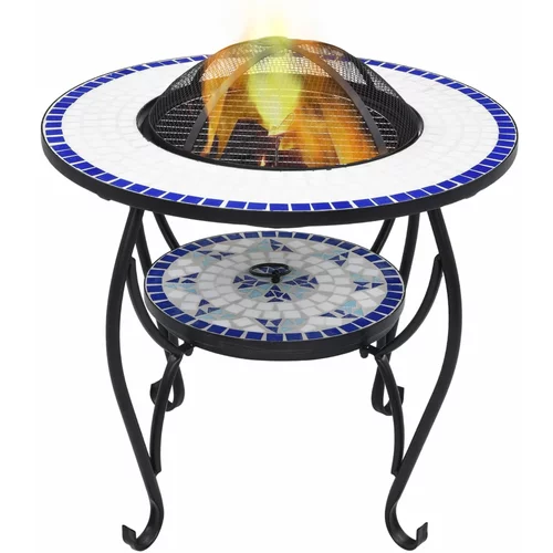 vidaXL Ognjišče z mizico moder in bel mozaik 68 cm keramika