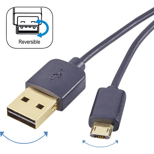 Renkforce USB kabel USB 2.0 USB-A vtič\, USB-mikro-B vtič 1.00 m črna primeren za obojestranski priključek \, pozlačeni konektorji RF-4139064, (20416061) Cene