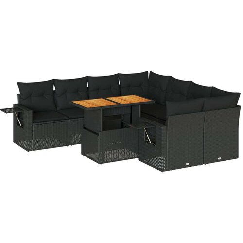 VidaXL 9-dijelni set vrtnih sofa s jastucima crni od poliratana Slike