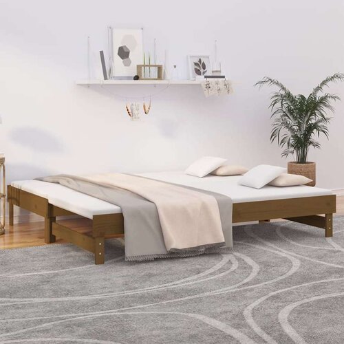  Izvlečna dnevna postelja medeno rjava 2x(90x200) cm borovina, (20724375) Slike