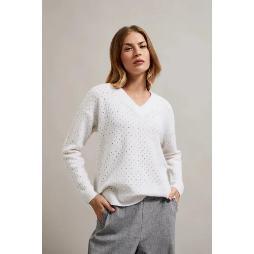 Moodo Women's openwork sweater with metallic thread - white