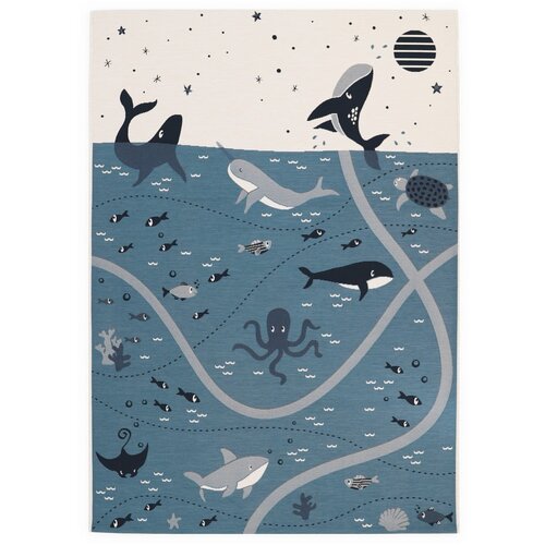 Nattiot Modro-kremno bela otro&amp;scaron;ka igralna preproga 123x180 cm Little Deep Blue &amp;ndash; Slike