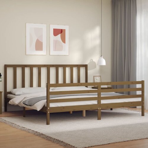 VidaXL Posteljni okvir z vzglavjem medeno rjav 200x200 cm trden les Slike