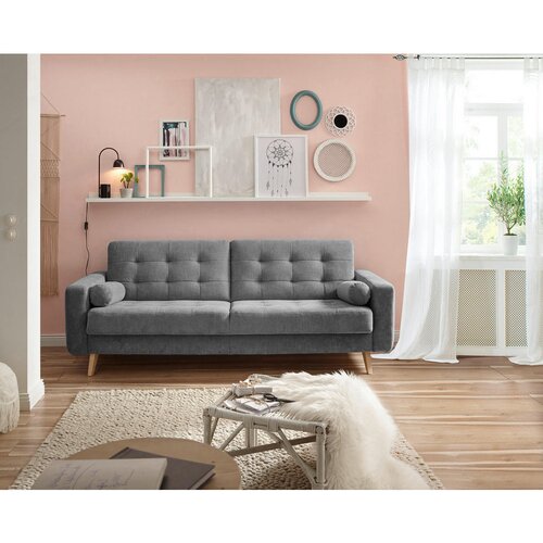 MID.YOU ZOFA S POSTELJNO FUNKCIJO, temno siva tekstil, leseni material Slike