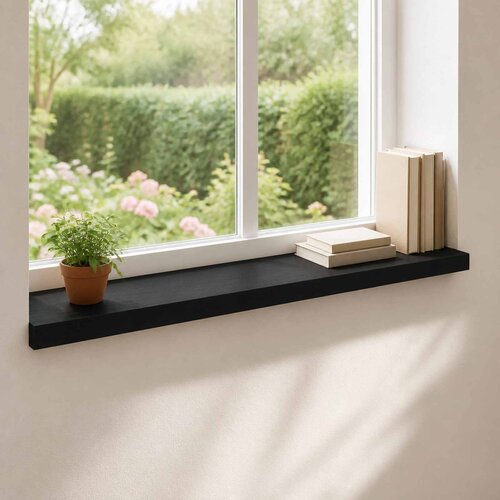  Prozorske klupice 2 kom. Crna 100 x 25 x 2 cm Čvrsto drvo bukve Slike