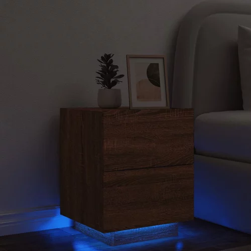  Noćni ormarić s LED svjetlima smeđa boja hrasta