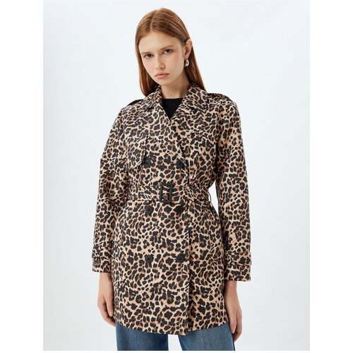 Koton Double Breasted Belted Leopard Patterned Trench Coat Slike