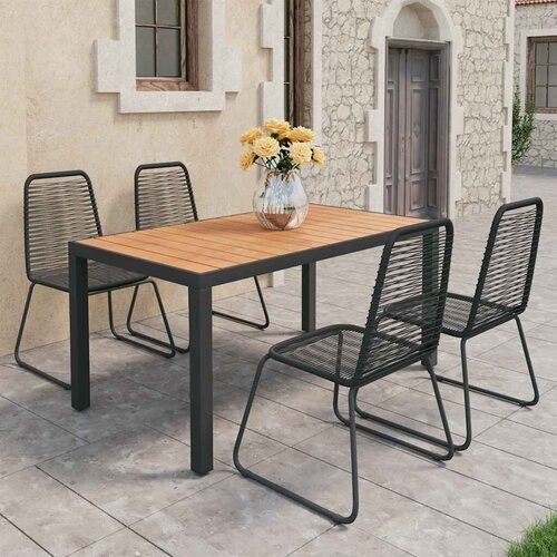  Vrtna garnitura - 5-dijelni vrtni blagovaonski set od PVC ratana crno-smeđi - Crna i smeđa Dužina stola 150 cm 4 Slike