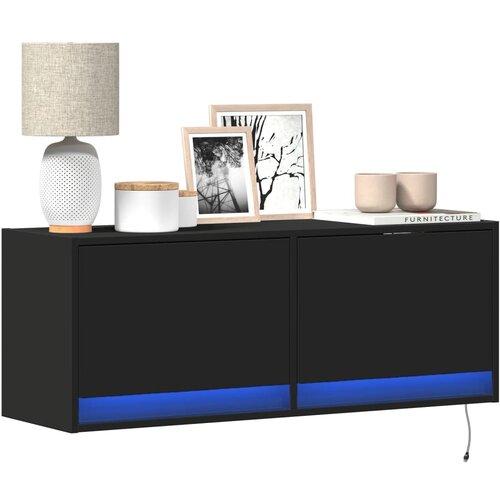vidaXL Stenska TV omarica z LED lučkami črna 100x31x38 cm Cene