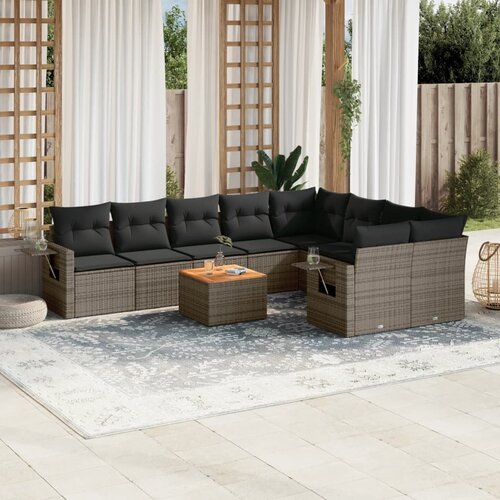 vidaXL 10-dijelni set vrtnih sofa od poliratana s jastucima sivi Cijene