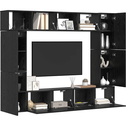  Set TV komoda 8 kom. Crni hrast Konstruirano drvo Crna 80 x 30 x 30 cm Slike