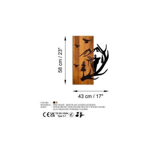 WALLXPERT deer and Mountain WalnutBlack Decorative Wooden Wall Accessory Cene