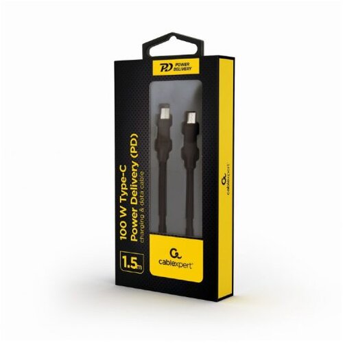 Gembird USB 2.0 kabl 100W Type-C to Type-C Power Delivery (PD) charging &amp;amp; data cable, 1.5 m CC-USB2-CMCM100-1.5M Slike