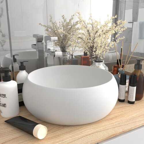 vidaXL Razkošen umivalnik okrogel mat bel 40x15 cm keramičen Cene