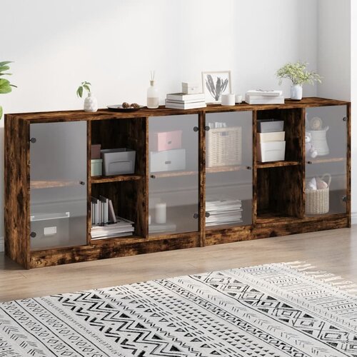  Regal za knjige s vratima boja hrasta 204 x 37 x 75 cm drveni Cijene